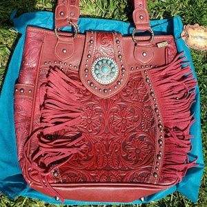 Trinity Ranch Authentic Red Leather Tote